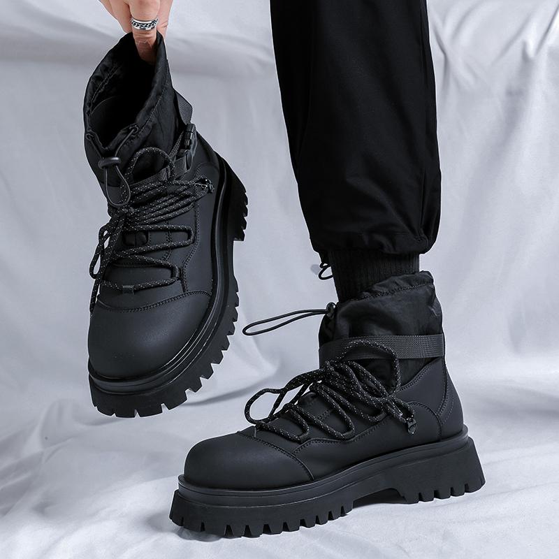 Fashion Thick soled men's boots Trendy designer style Daily Office Outdoor Leisure Party Street walking fashion Youth Adult Black Shoes