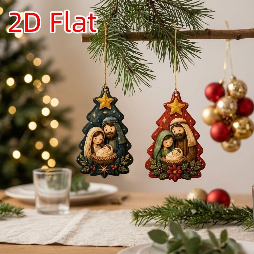 15Pcs Painted Wooden Nativity Ornaments Set Tree-Shaped Religious Christmas Decor Garden Decoration