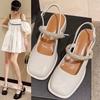 2024 Summer New High-heel Temperament Medium Heel Diamond Sandals Chunky Mary Jane Shoes Women Shoes Pumps