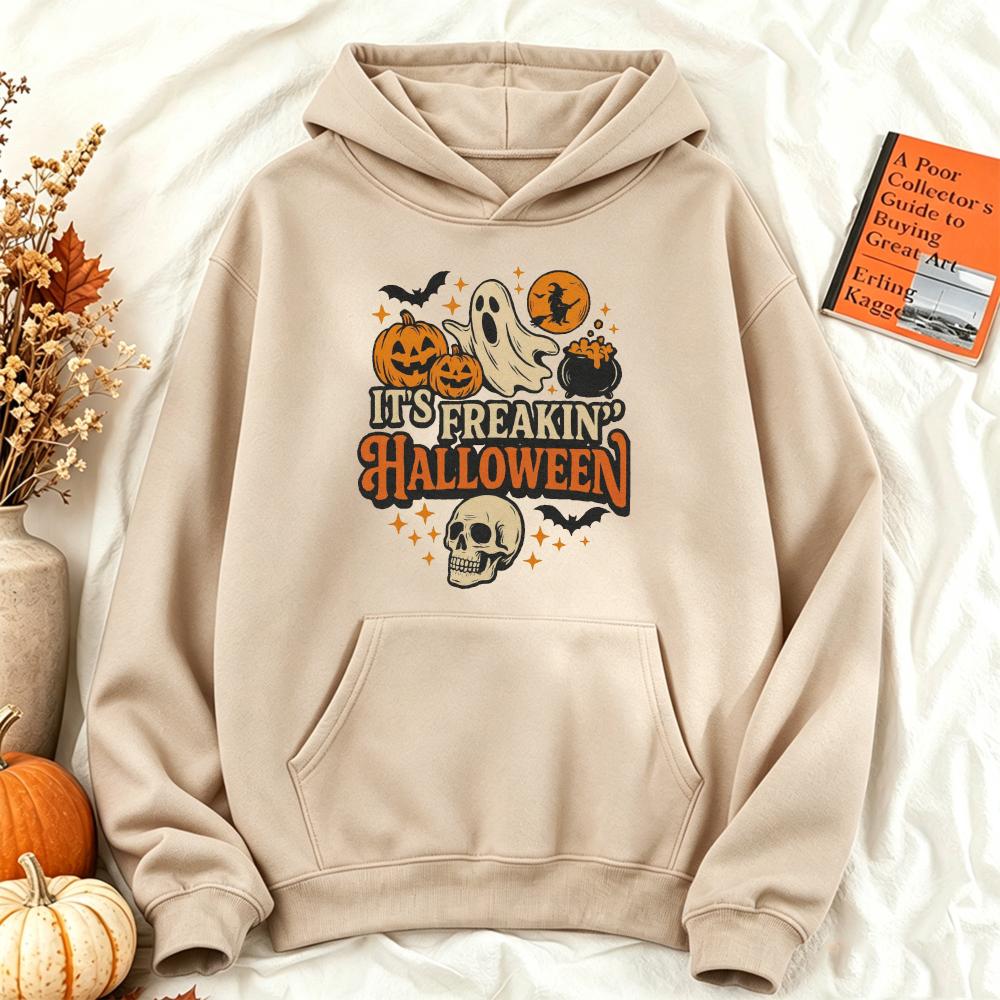 Its Freakin Halloween Printed Hoodies Women Pumpkin Ghost Graphic Sweatshirt Spooky Aesthetic Long Sleeve Casual Pullover Tops