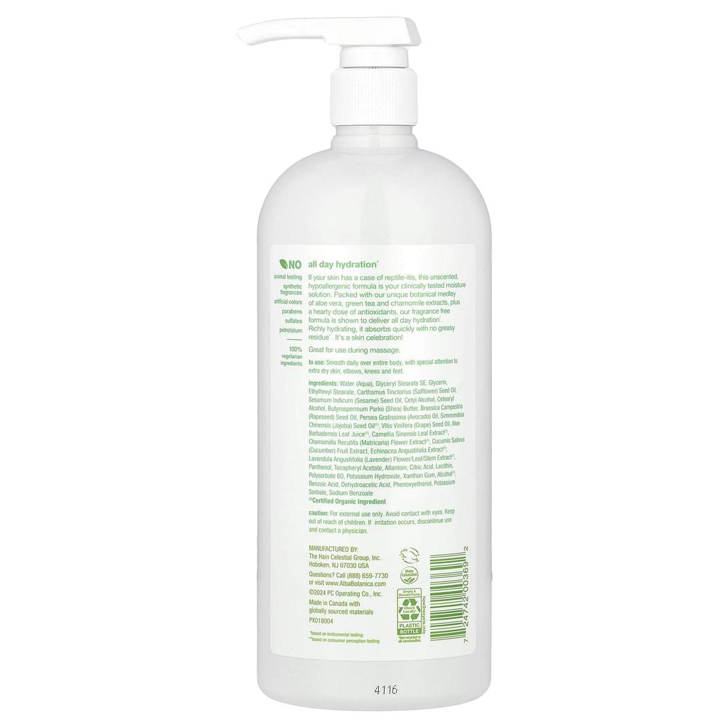Alba Botanica Daily Moisturizing Lotion, Fragrance-Free, 32 Fl Oz (946 Ml)