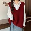 Женский вязаный жилет с V-образным вырезом Design Sense: Свободный, Большого размера, Полосатый, Безрукавный свитер для многослойности осенью и весной.