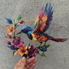 Hand Painted Iron Art Bird Wall Hanging Colorful Flower Colorful Birds Sculpture  Balcony Patio