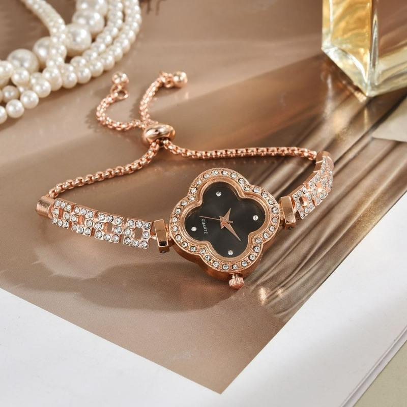 Браслет-часы Четырехлистный клевер Женский Инкрустированный бриллиантами Легкая роскошь Нишевый Высококачественный Темперамент Изысканный Женский браслет Женские часы