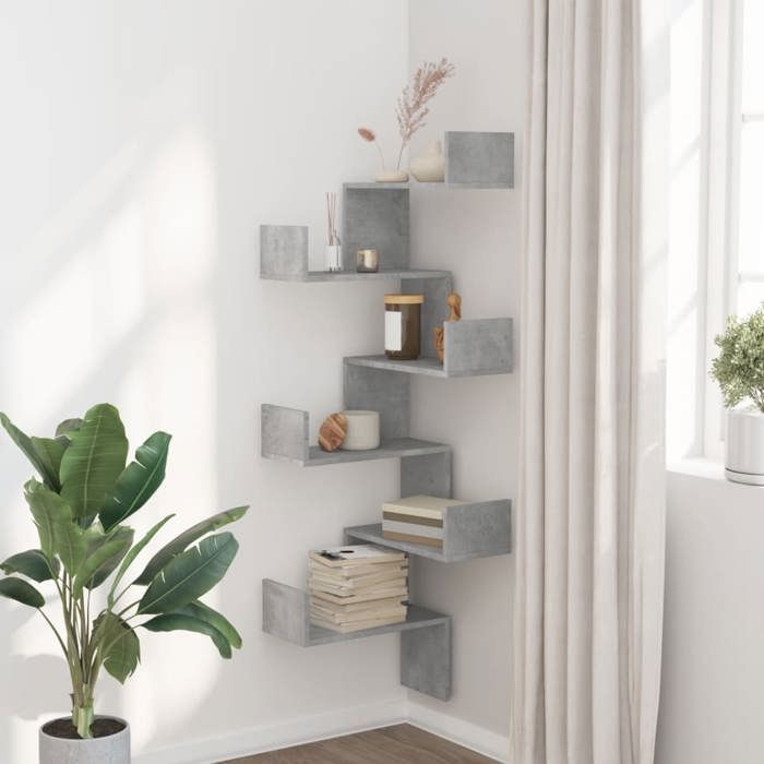 VidaXL Corner Wall Shelf Concrete Grey 45x45x147cm Engineered Wood, Corner Shelf, Hanging Shelf, Wall Shelf 852639
