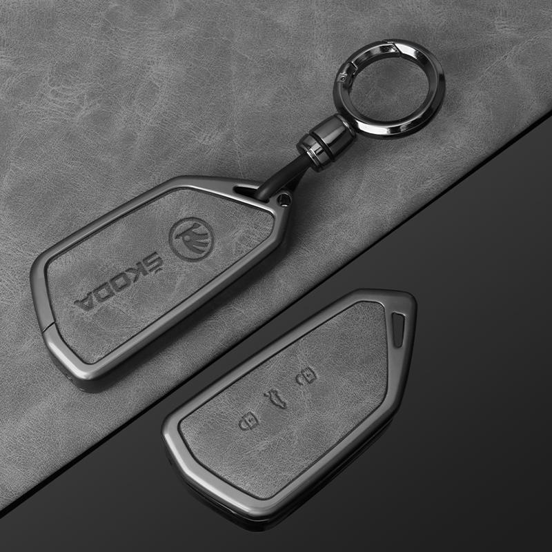 dclaq2 Zinc Alloy Leather Car Key Smart Remote Case Cover for Skoda Superb A7 Kodiaq Octavia A8 2021 Keyless Auto Keychain Accessories