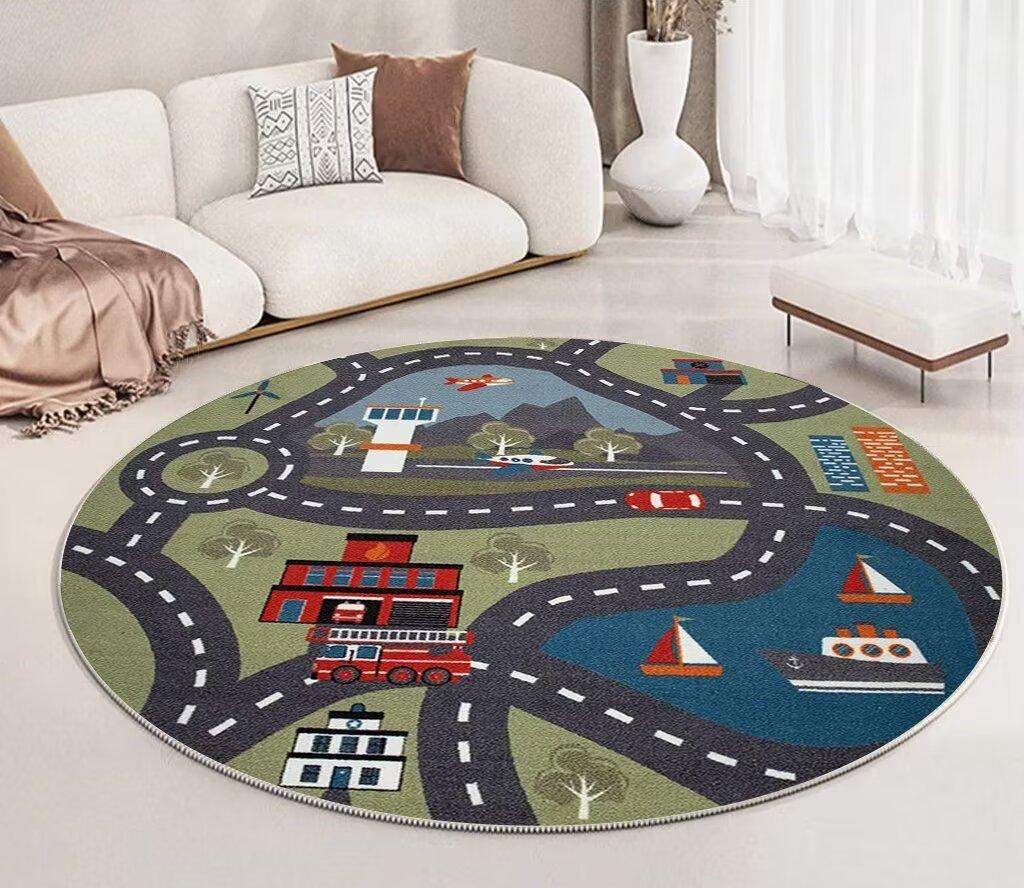 Traffic Road Round Carpet Children's Room Decoration Rugs Nursery Baby Crawl Game Non-slip Floor Mat Kids Bedroom izable