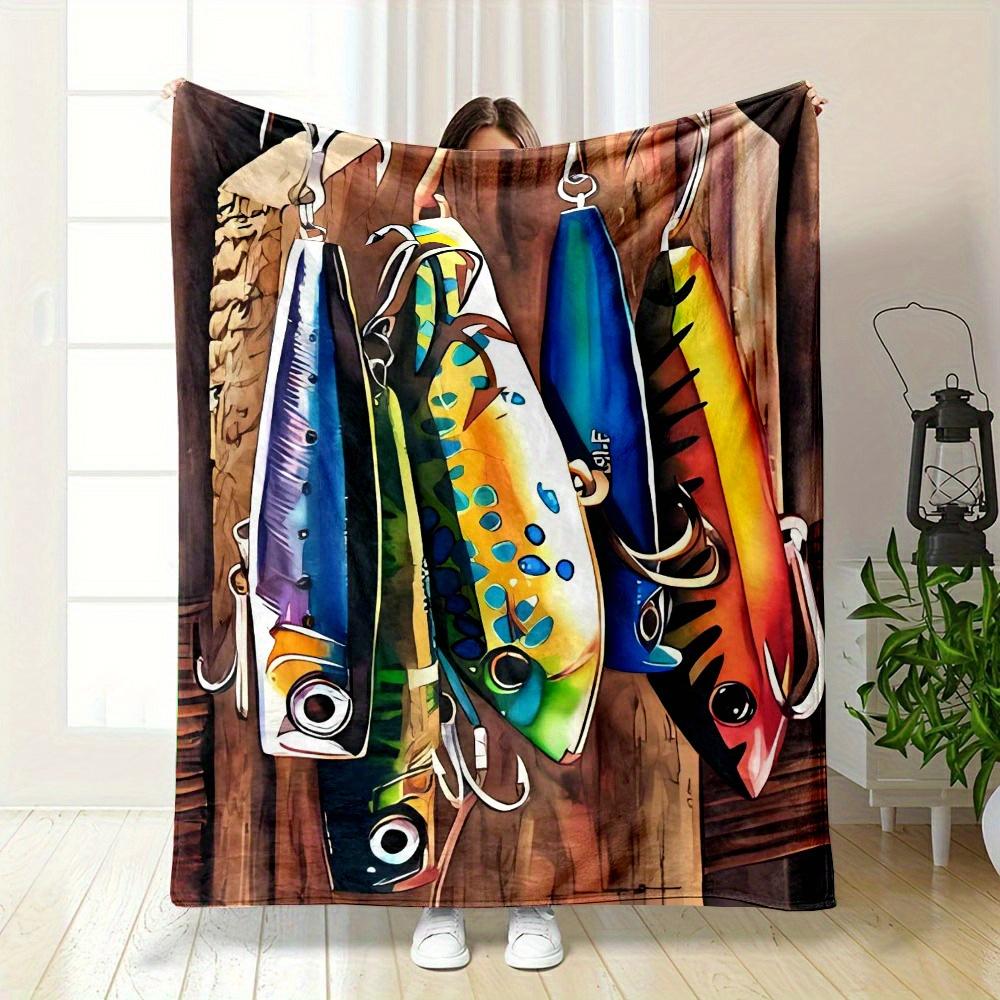 Fishing bait patterns Flannel printed blanket suitable for all seasons suitable for living room office sofa and travel 180x250CM