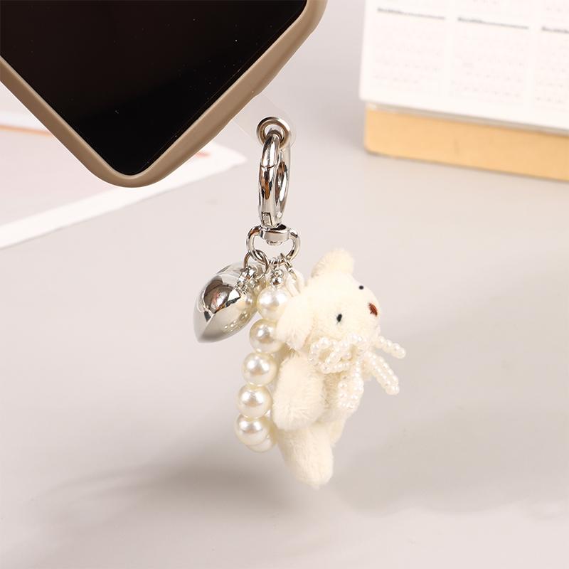 Брелок в виде сердца с жемчугом и бантом, милый плюшевый брелок в стиле Ins, держатель для ключей для девочек, подвеска на сумку, наушники, подвеска