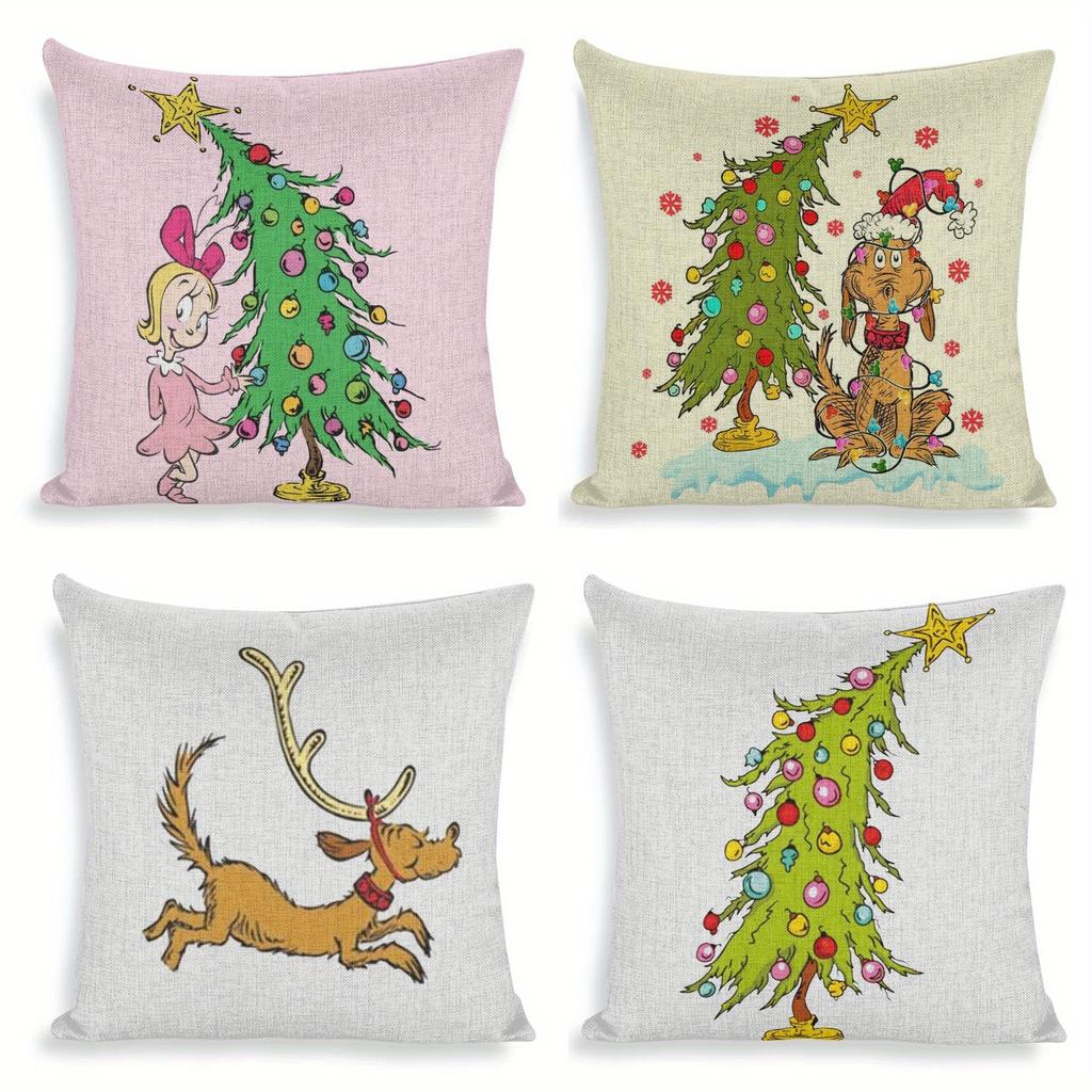 Праздничное веселье Ктовилля: Рождественские наволочки с Гринчем, елкой и друзьями, на диваны, наволочки для спальни, праздничные подарки