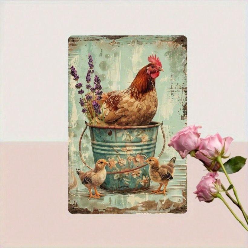 Металлический Постер Настенное Искусство, Винтажная Фермерская Курица Цветы, Декор Кухни Гостиной