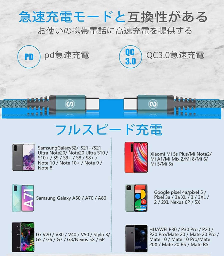 Кабель USB Type C - Type C 2 PD, совместимый с быстрой зарядкой 60 Вт для iPhone 15, iPhone15 Pro, iPad, Samsung Galaxy, таких моделей, как Pixel Green [зарядка 3M/Set]