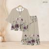 Women Plus Size Round Neck Flared Half Sleeve USA Flag Printed White Two Piece Long Skirt Set