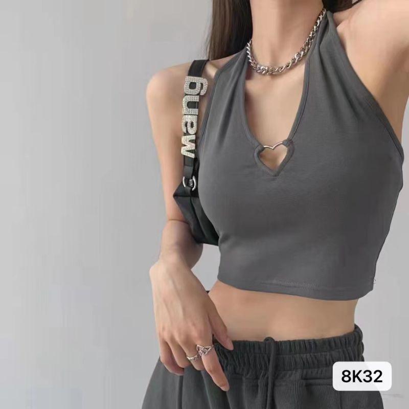 Женский летний однотонный топ без рукавов с открытой талией и лямками