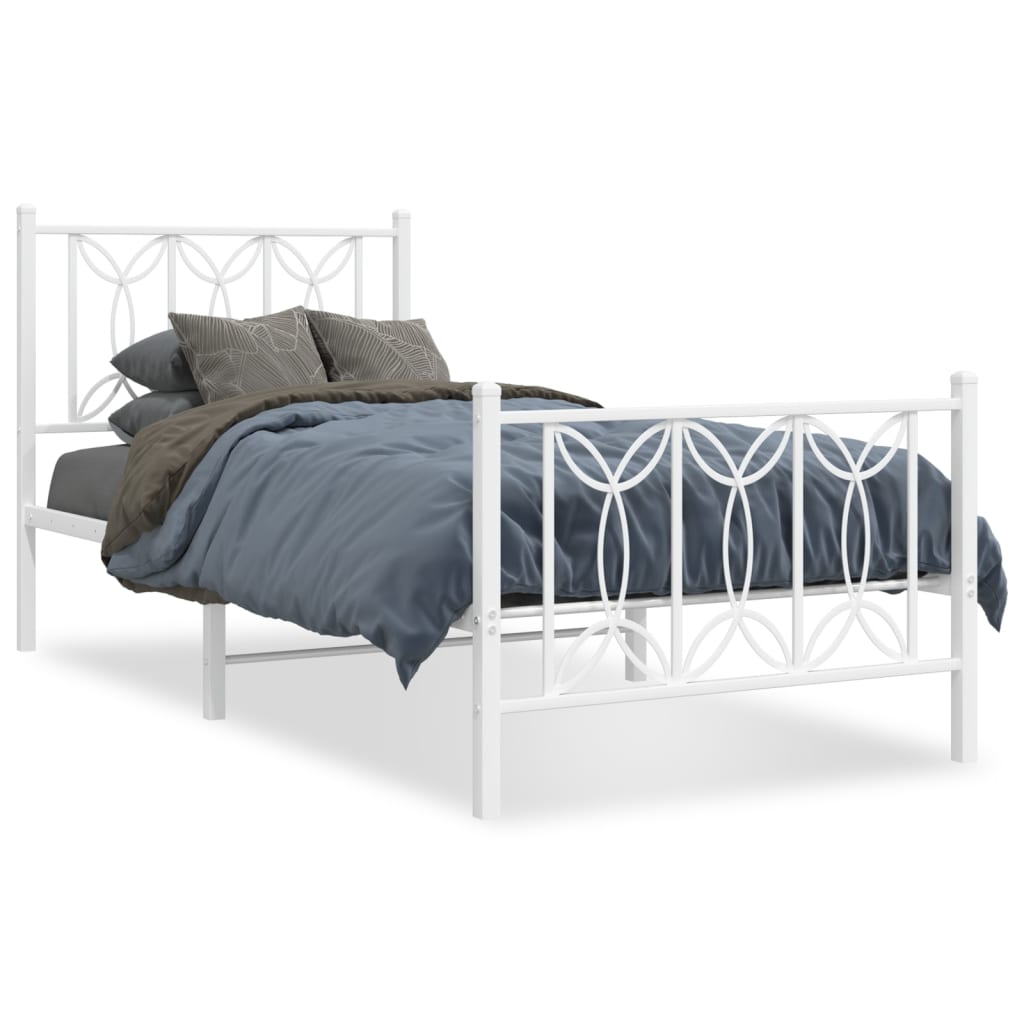 Metal Bed Frame with Headboard and Footboard White 75 x 190 cm