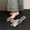 Fashion Big Bow Stiletto Half-drag Autumn New Pointed Toe Shallow Mouth Anti-slip Wear-resistant High Heels