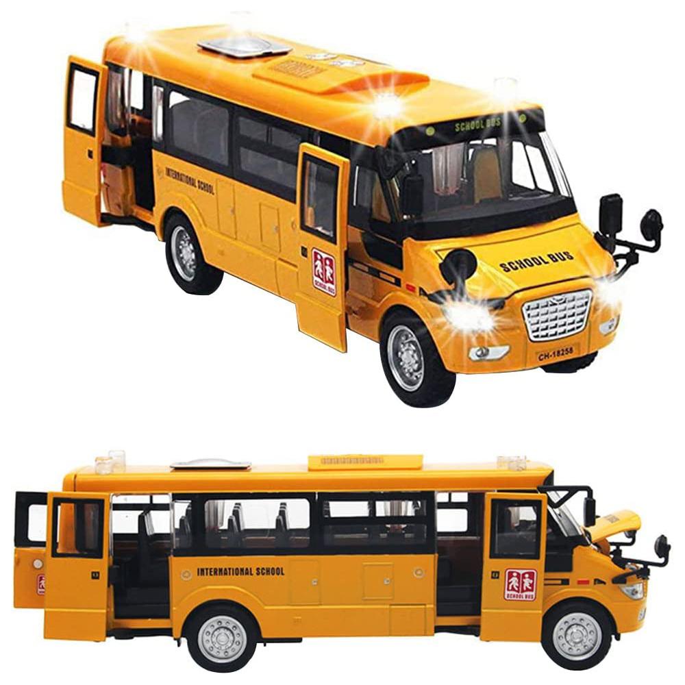 1/32 школьный автобус, игрушки для малышей, 9-дюймовые откидные желтые игрушечные автобусы, литые под давлением машинки со звуками, подсветкой и открытыми дверями, день рождения для мальчиков, девочек, детей
