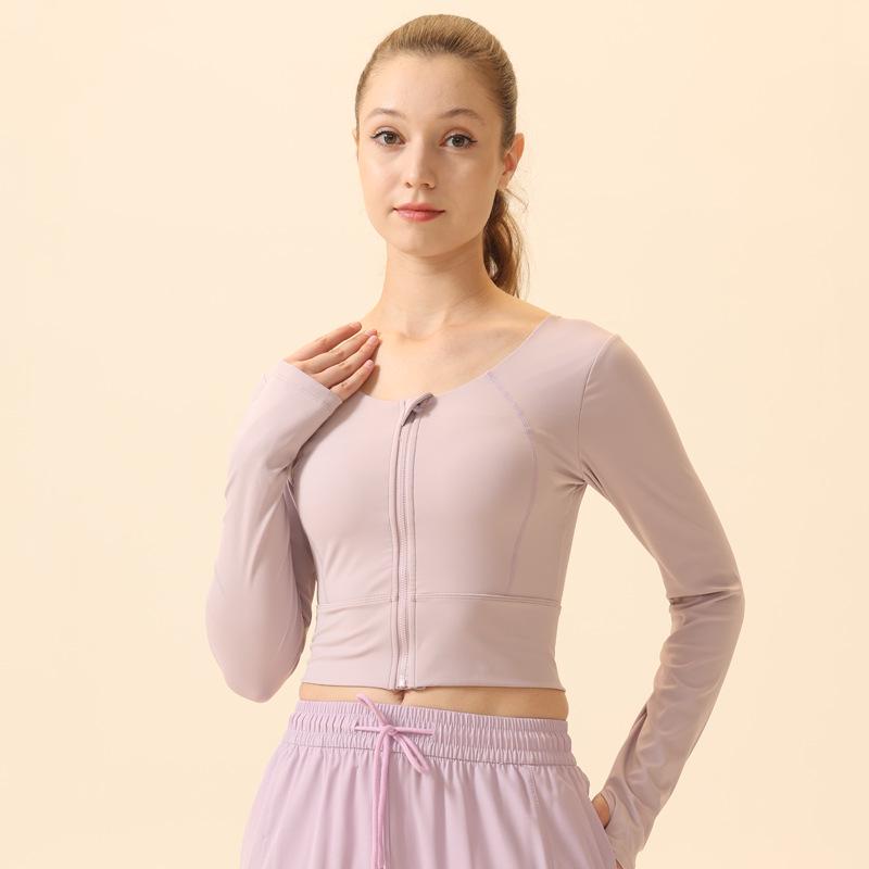 Женский топ для йоги с открытой спиной, длинным рукавом, передней молнией и вставками на груди - Быстросохнущий, облегающий, для бега и фитнеса