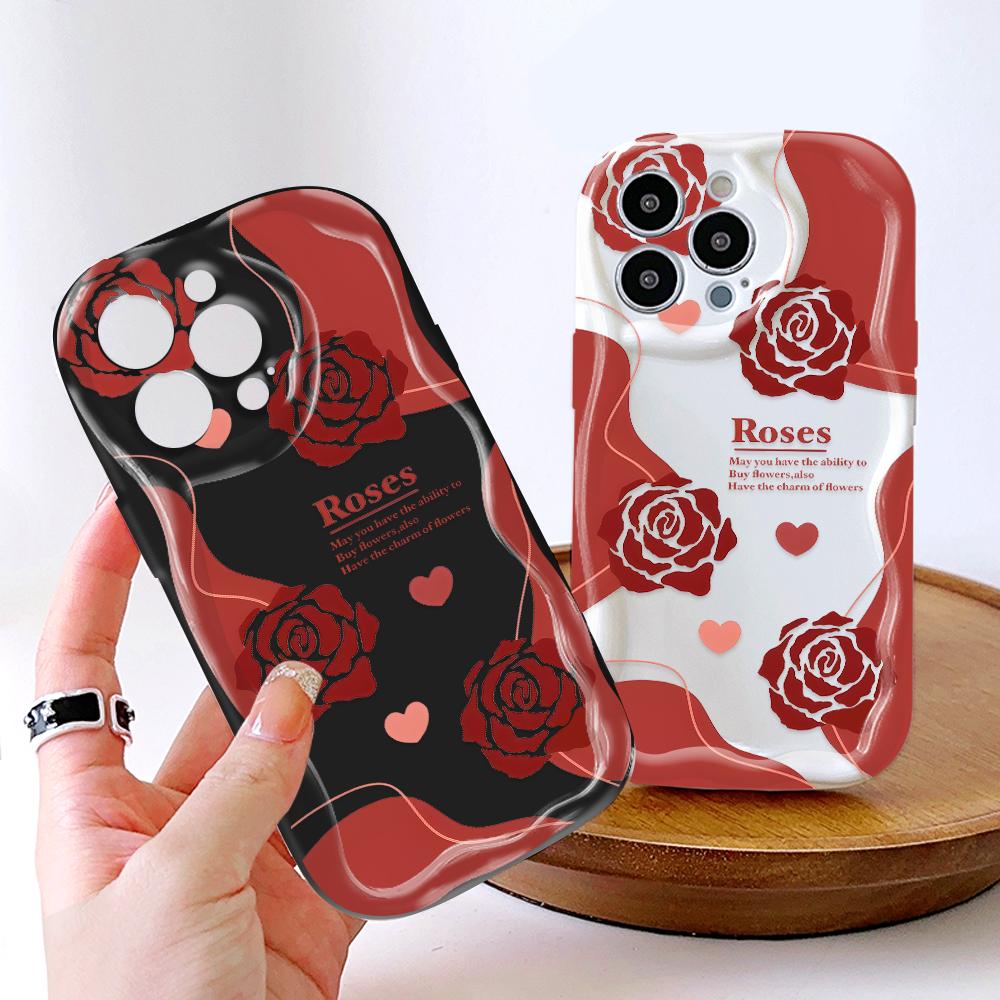 For Honor 90 Lite P30 Pro Infinix Hot 30 40 40i 40 Pro Smart 8 Pro Vivo V29e V30e Roses Pattern Wavy Edge Soft Silicone Full Lens Protect Phone Case