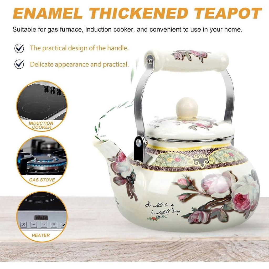 Stove Top Enamel Tea Kettle: Vintage Floral Whistling Tea Pot Farmhouse Water Boiling Pot Household Stove Top Whistling Tea Kettle 2. 5L