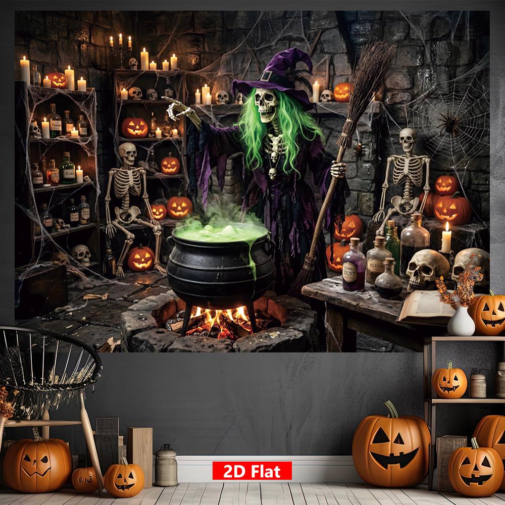 1pc, Thrilling Halloween Baop, featuring magical witch pattern, terrifying polyester hanging sign. Perfect for Halloween parties