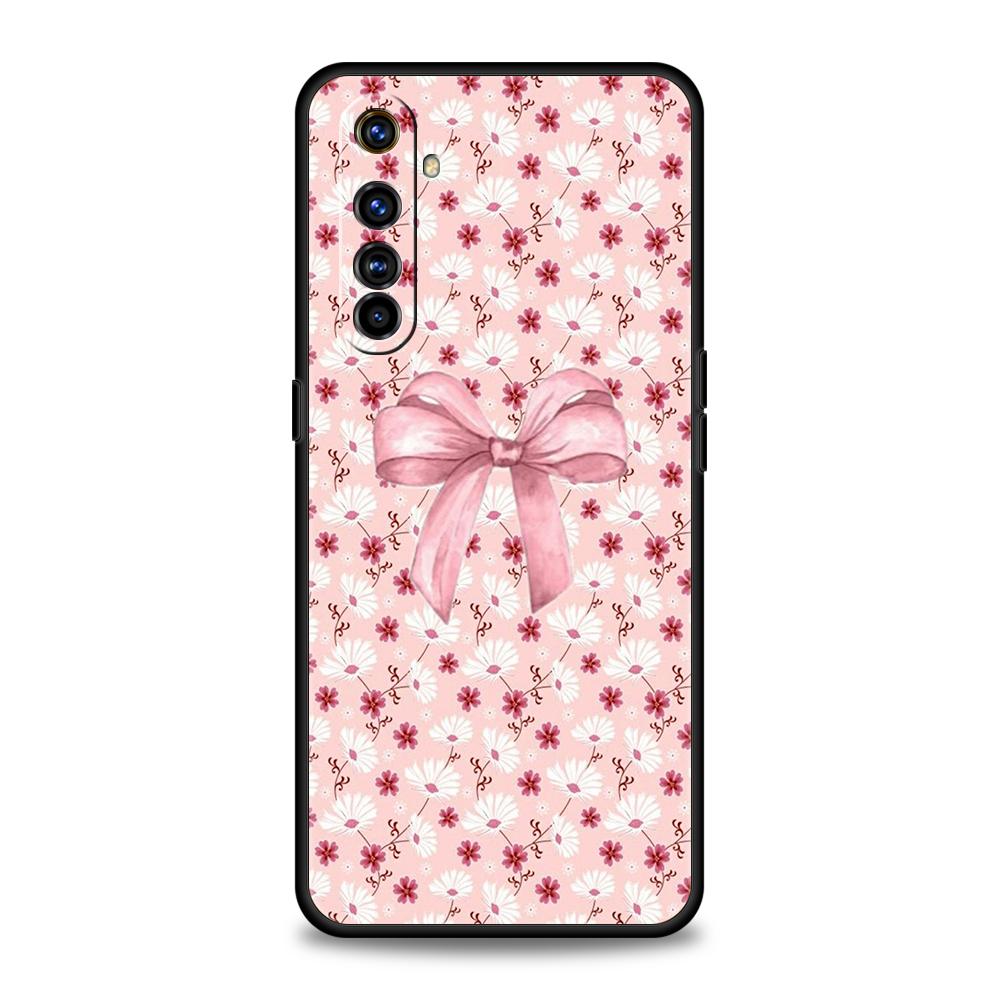 Мягкий ТПУ Чехол для Realme 11 10 9 Pro Plus GT2 GT3 GT5 C21 C25 C35 C53 C55 C67 Pro 5G Ударопрочный Чехол для Телефона Розовый Бант с Узором Банта