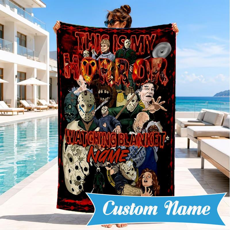 Custom Name Horror Movie Characters Beach Towel Microfiber Beach Towel, Lightweight and Quick-Dry, for Summer Travel, Swimming Pool Gift