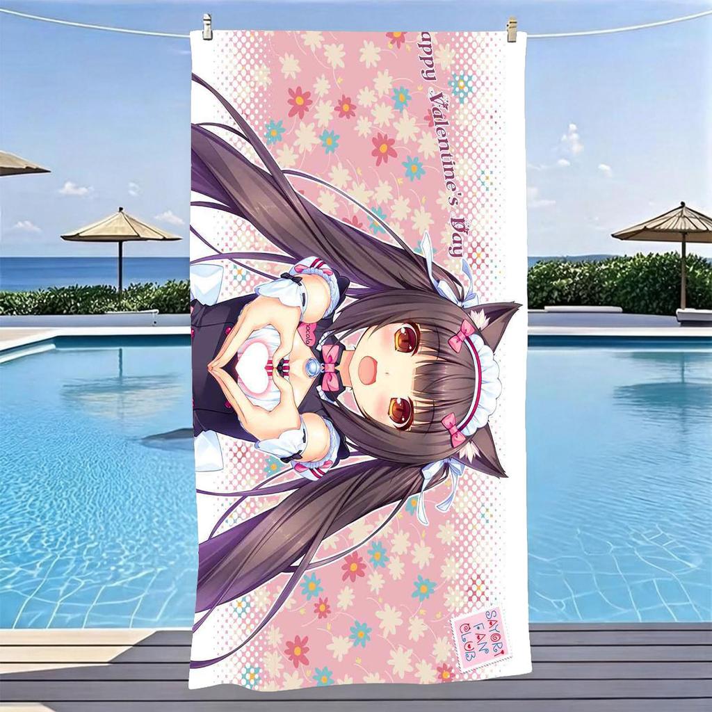 Гальгейм Аниме Nekopara Пляжное полотенце мягкое для кожи, высокая впитываемость, быстросохнущее, спортивное полотенце для спортзала, стильные пляжные аксессуары