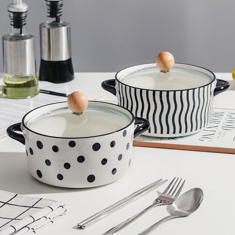 Керамическая миска для лапши быстрого приготовления с крышкой, красивая бинауральная миска для супа, студенческая общежития, миска для риса, салатница, большая