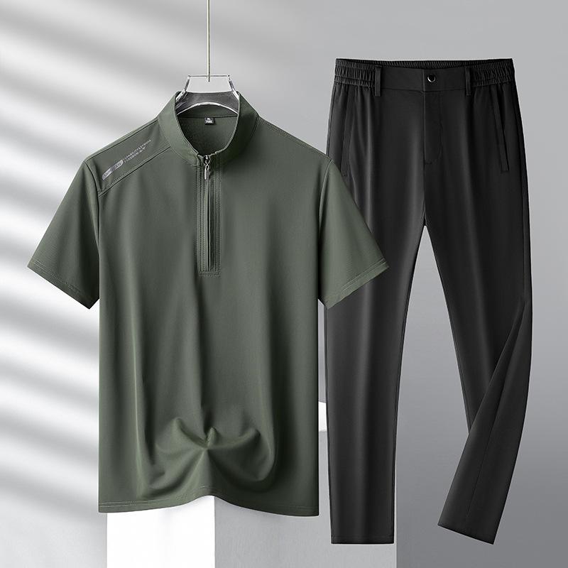 Летняя футболка с короткими рукавами Ice Silk Suit мужской повседневный спортивный комплект из двух предметов мужской спортивный костюм