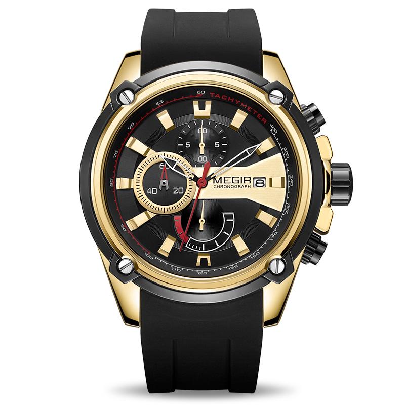 Megir Chronograph Men Sport Watch Male Silicone Automatic Date Quartz Watches Mens Luxury Brand Waterproof Relogio Masculino