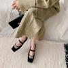 Retro Square Head Thick Heel Mary Jane Shoes Versatile Low Heel Rhinestone Velvet Light Luxury Skirt Single Shoes Women