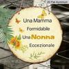 2D Flat, 1pc Round Aluminum Hanging Sign, Italian Quote Mom Grandma Sunflower Design Wall Art, Vintage Sunflower & Butterfly Design, Perfect for