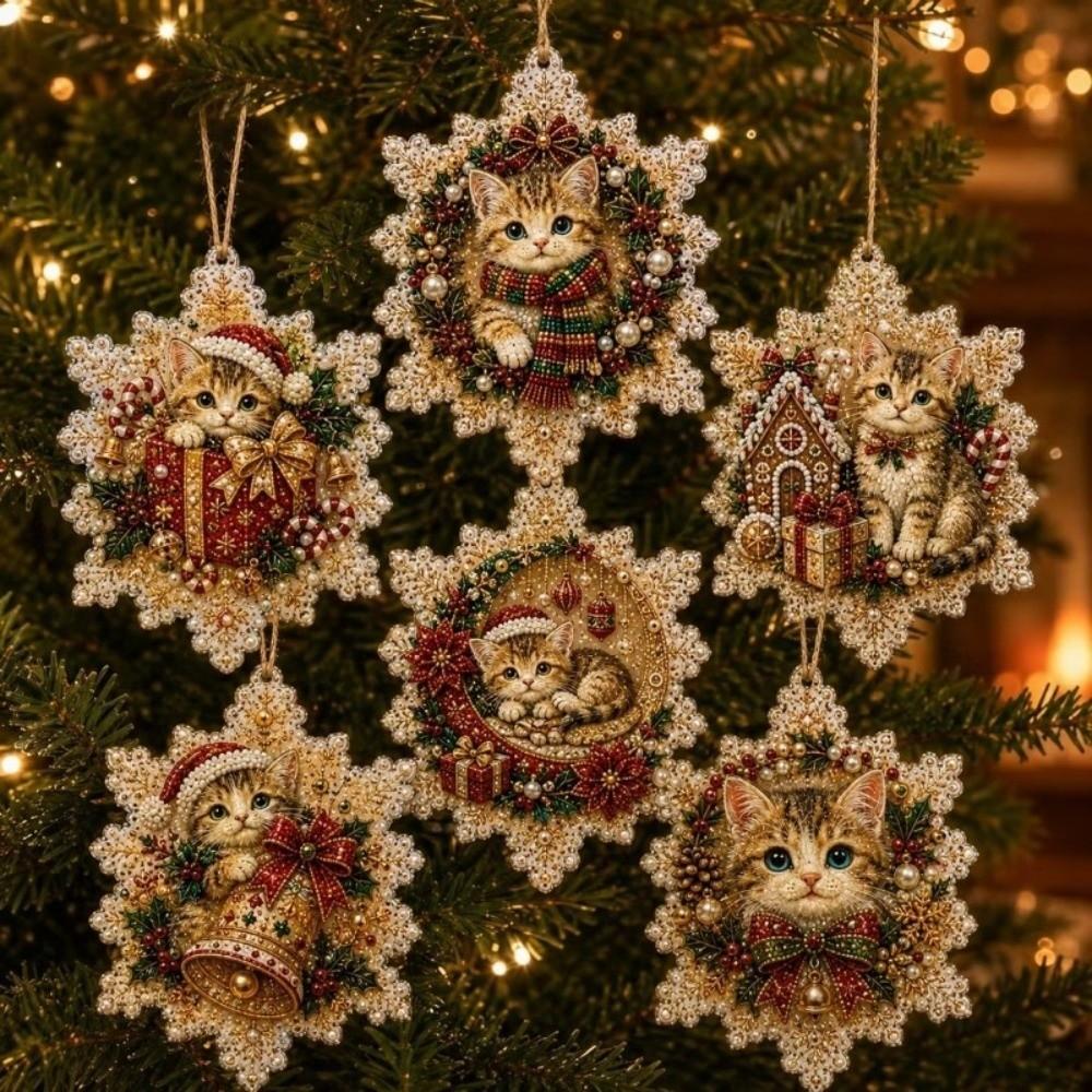 6 PCS Diamond Art Kits Handmade DIY Crafts Kits New Xmas Tree Pendants Home Decor