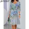 Women's Fashion Autumn Winter Floral Print Long Sleeve O-Neck Casual Dresses