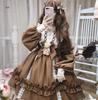 Lolita Long Sleeve Dress Knee Length Cosplay Dress Brown Brown Bear [Lady Lazy]