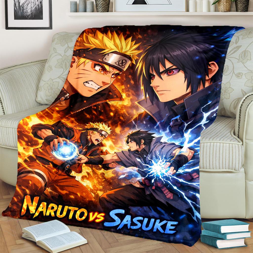 Anime-Naruto Print Blanket Warm Comfortable Flannel Blanket for Bedrooms, Sofas, Beds, Chairs, Picnics, Travel -LXR55