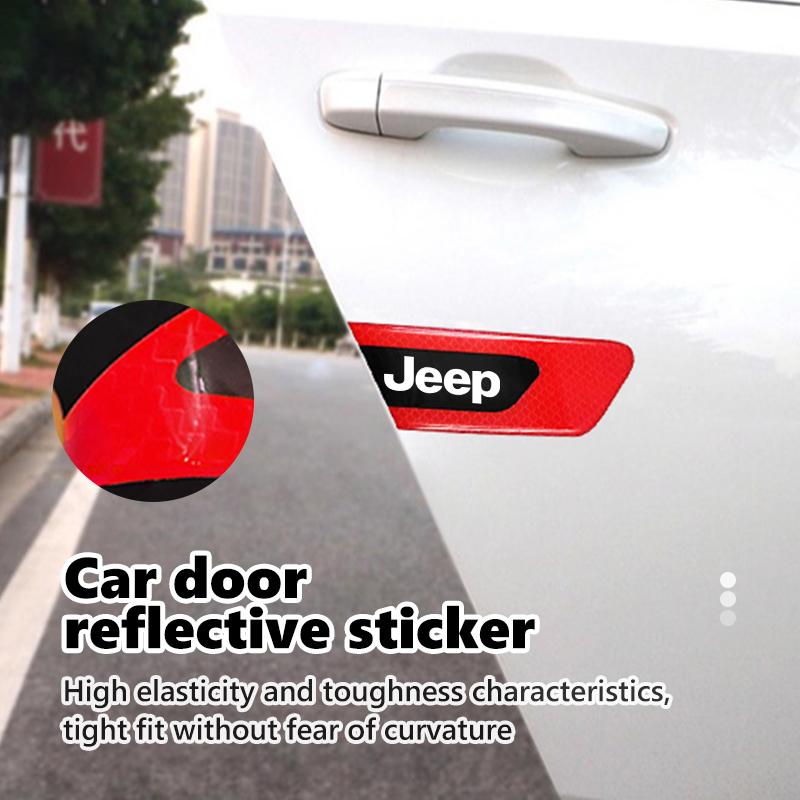 2pcs Reflector Stickers Car Door Anti-collision Sticker For Jeep Cherokee Wrangler JK Gladiator Compass Renegade Patriot