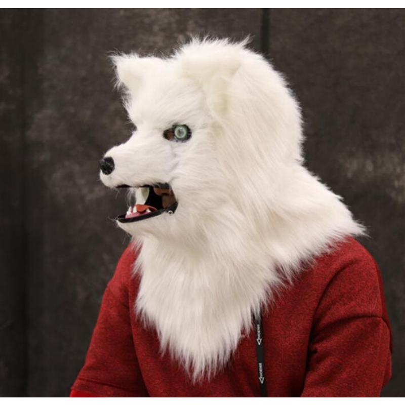 Movable Mouth Fox Head Mask Animal Panda Tiger Husky Orangutan Artificial Fur for Halloween Costumes Party
