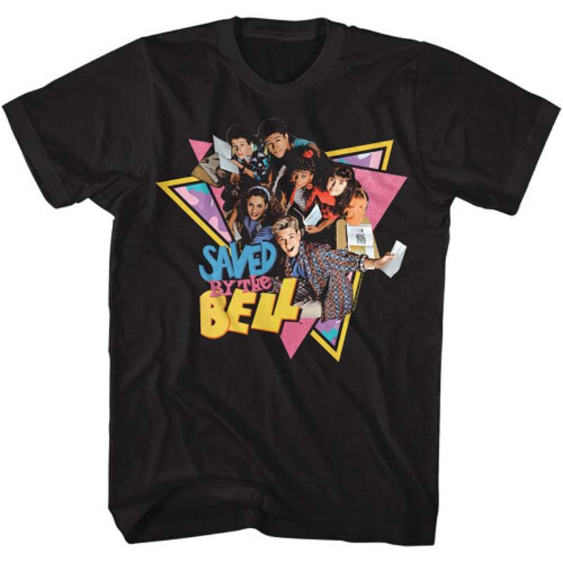 Группа Saved By The Bell Треугольники Черная Футболка - Мужская Летняя Хлопковая Футболка с Принтом