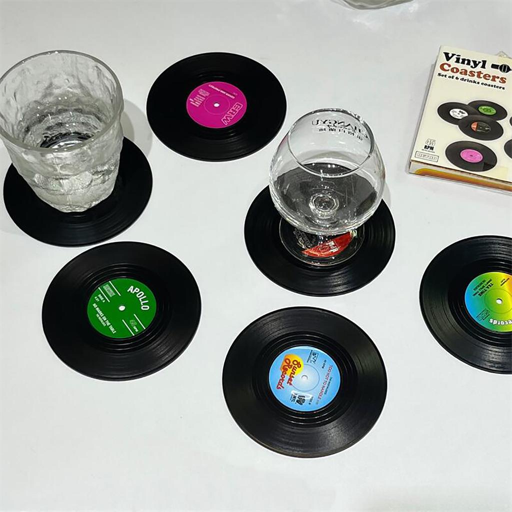 Набор из 6 шт./набор Разноцветные ретро подставки в форме виниловых пластинок Подставка под чашку для напитков, чая, кофе Декор кофейного столика Подставка-держатель для чашки Предметы для напитков