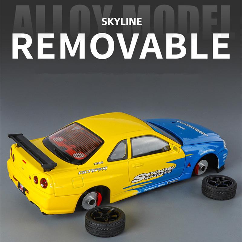 1/18 Nissan Skyline Ares GTR GT-R R34 Сплав Трассовый Спортивный Автомобиль Модель Литьевой Металл Гоночный Автомобиль Модель Транспортного Средства Звук и Свет Детская Игрушка Подарок