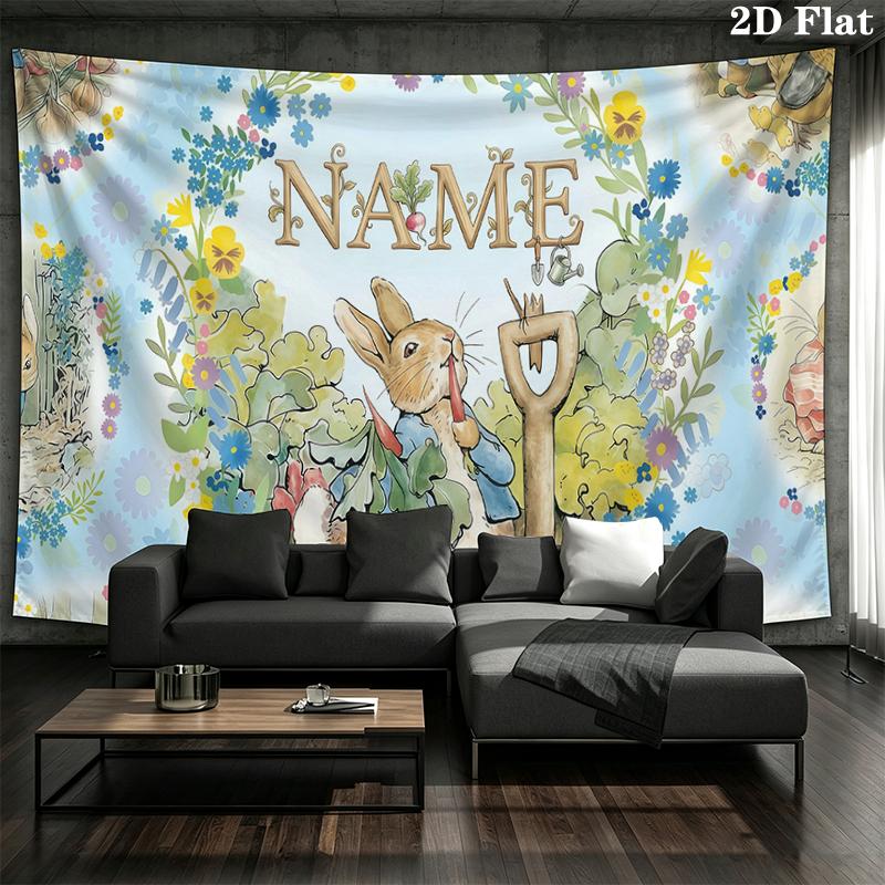 Custom Name,Peter Rabbit Wall tapestry, aesthetic printed fabric blanket, suitable for bedroom, living room, and home decor.