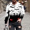 Spring and Autumn Round Neck Halloween Pattern 3D Printed Top Fashionable Casual Long Sleeved Men's T-shirts