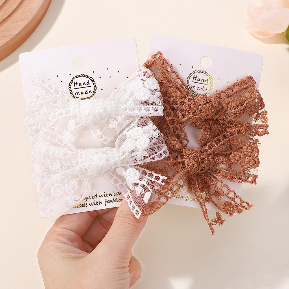 2Pcs/Set Cute Solid Lace Cutout Bowknot Hair Clips for Baby Girls Handmade Bows Hairpin Barrettes Headwear Kids Hair Accessories