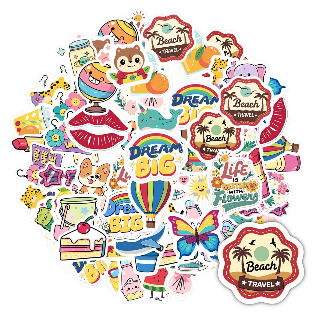 35pcs Colorful Travel Stickers Playful Nature Funny Stickers PVC Sticker For Notebook Luggage Mobile Phone Cup Guitar Laptop