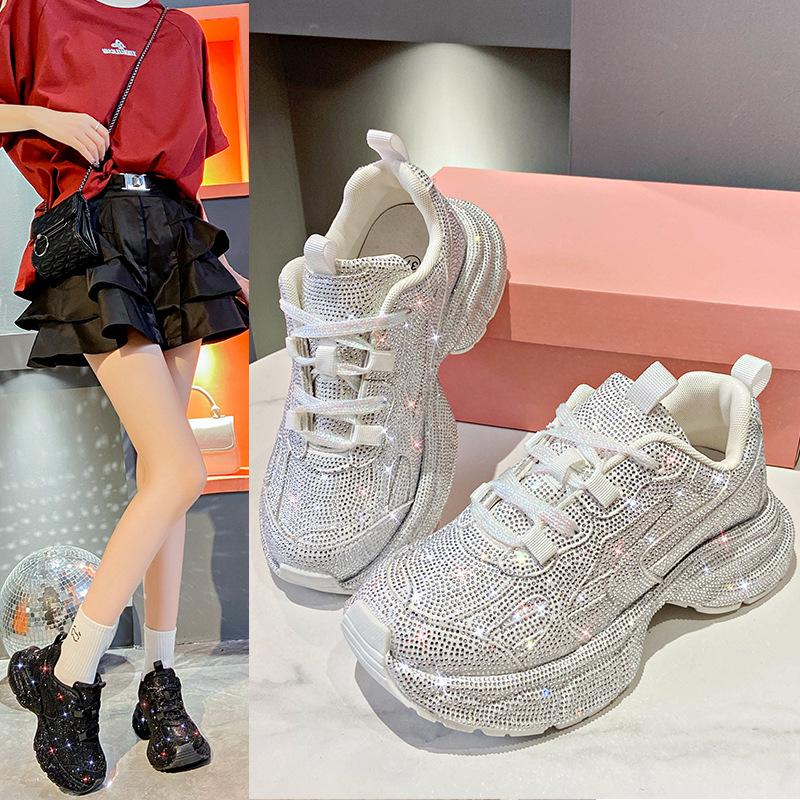 Starry Rhinestones Thick-soled Dad Shoes for Women Autumn and Winter Heavy-duty Hot Rhinestone Sports Shoes for Women
