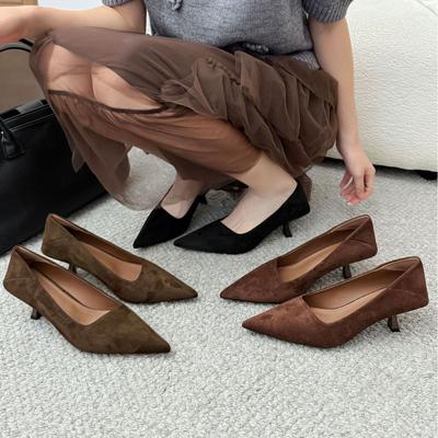 2025 новые тонкие туфли-лодочки на высоком каблуке с открытой стопой из замши, универсальные, для работы, женские