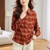 Retro Versatile Matte Plaid Shirt for Women In Spring New High-end Niche Casual Top