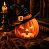 Weighted Solid Resin Figurines Halloween Pumpkin Ornament with Witch Hat, Jack O Lantern Decorative Lamp, Creepy Script Killing Props Spooky